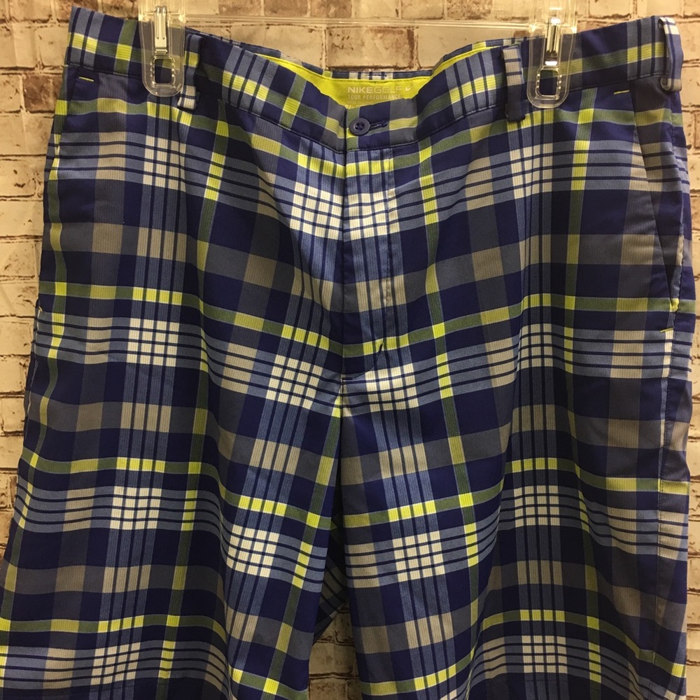 Nike Golf Dri Fit Blue Plaid Outdoor Shorts Sz 36